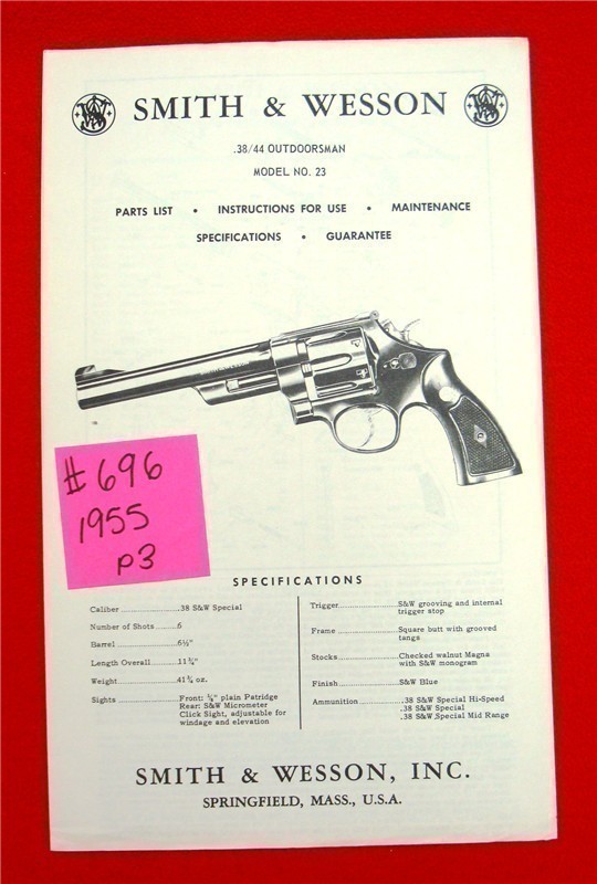 Orig S&W 38/44 Model 23 Owners Instruction Manual-img-0