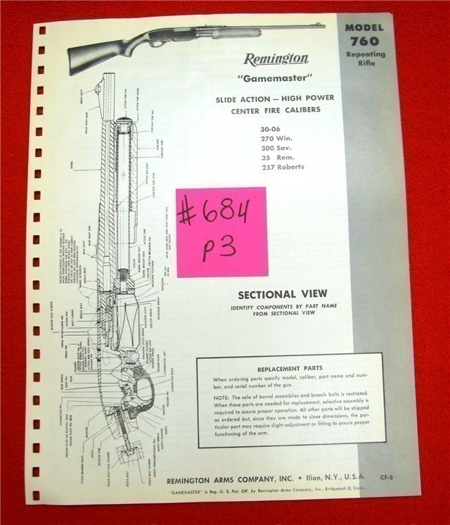 Orig Remington Model 760 Parts List Schematic-img-0