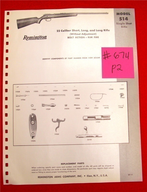 Orig Remington Parts List Schematics Model 514-img-0