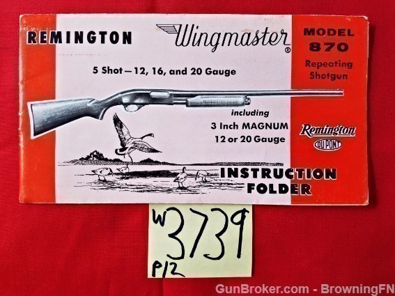 Orig Remington Model 870 Wingmaster Owners Manual-img-0