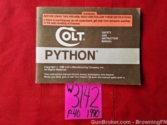 Orig Colt Python Owners Manual 1990-img-0