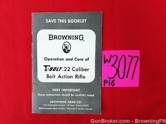 Orig Browning T-Bolt .22 Owners Manual 22-img-0