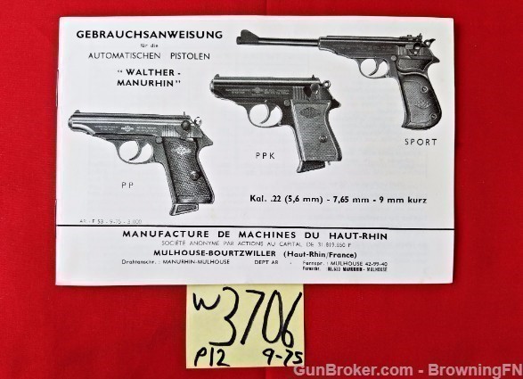 Orig Walther PP PPK Owners Manual 9-75 German-img-0