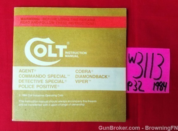 Orig Colt Agent Cobra Viper Owners Manual 1984-img-0