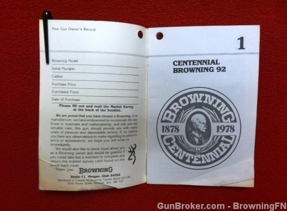 Orig Browning 92 Centennial Owners Instruction Manual-img-1