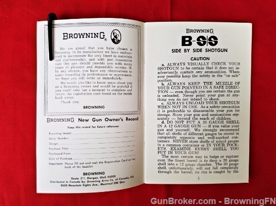 Orig Browning Side by Side B-SS Owners Instruction Manual 1974-img-1