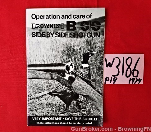 Orig Browning Side by Side B-SS Owners Instruction Manual 1974-img-0