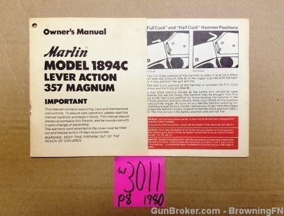Orig Marlin Model 1894C Owners Instruction Manual 1980-img-0