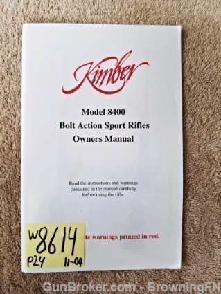 Orig Kimber Model 8400 Owners Instruction Manual 11-04-img-0