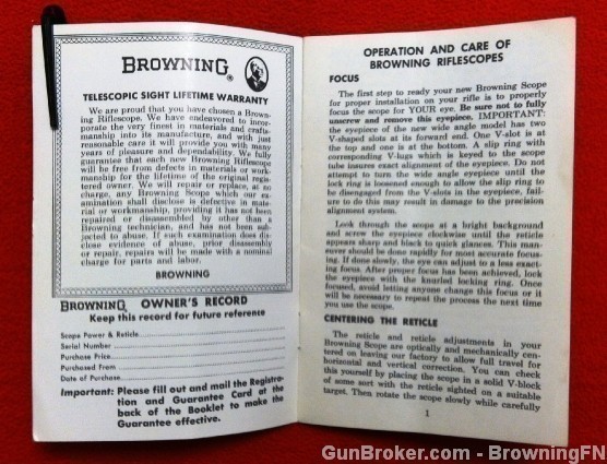 Orig Browning Riflescopes Owners Instruction Manual-img-1