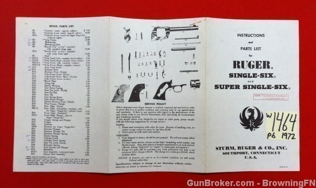 Orig Ruger Super Single Six Owners Instruction Manual 1972-img-1