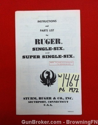 Orig Ruger Super Single Six Owners Instruction Manual 1972-img-0