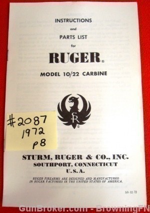 Orig Ruger Owners Instruction Manual Model 10 22 10/22 1972-img-0