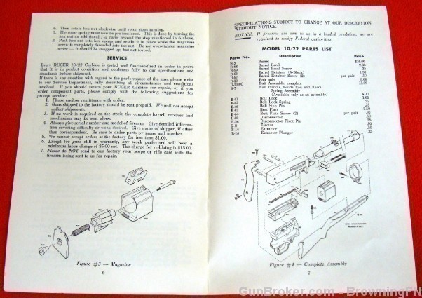 Orig Ruger Owners Instruction Manual Model 10 22 10/22 1972-img-1