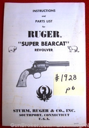 1972 Ruger Owners Instruction Manual Model Super Bearcat-img-0