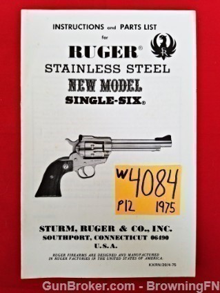 Orig Ruger New Model Single-Six Owners Instruction Manual 1975-img-0