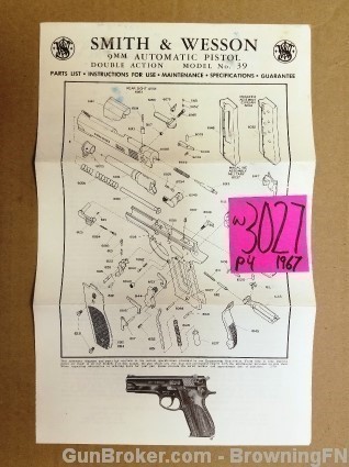Orig S&W Model 39 Owners Instruction Manual 1967 Smith & Wesson-img-0