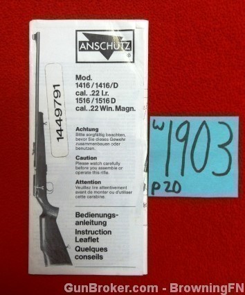 Orig Anschutz Model 1416 Instruction Leaflet-img-0