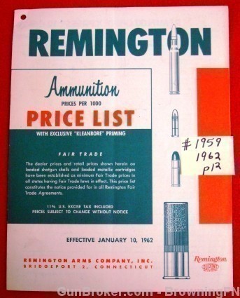 Orig Remington Price List 1962 Ammunition-img-0