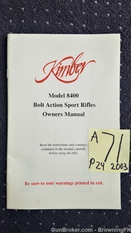 Orig Kimber Model 8400 Owners Manual 2003-img-0