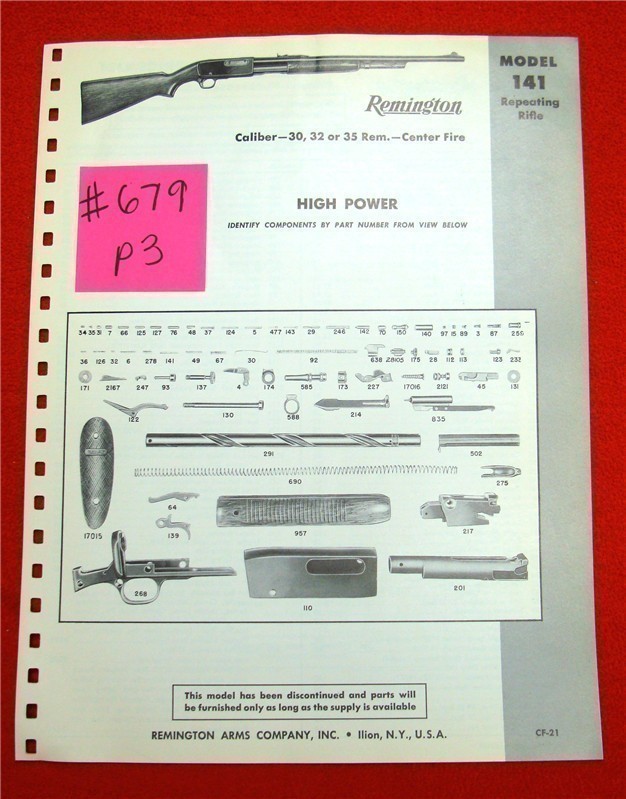 Orig Remington Parts List Schematics Model 141-img-0