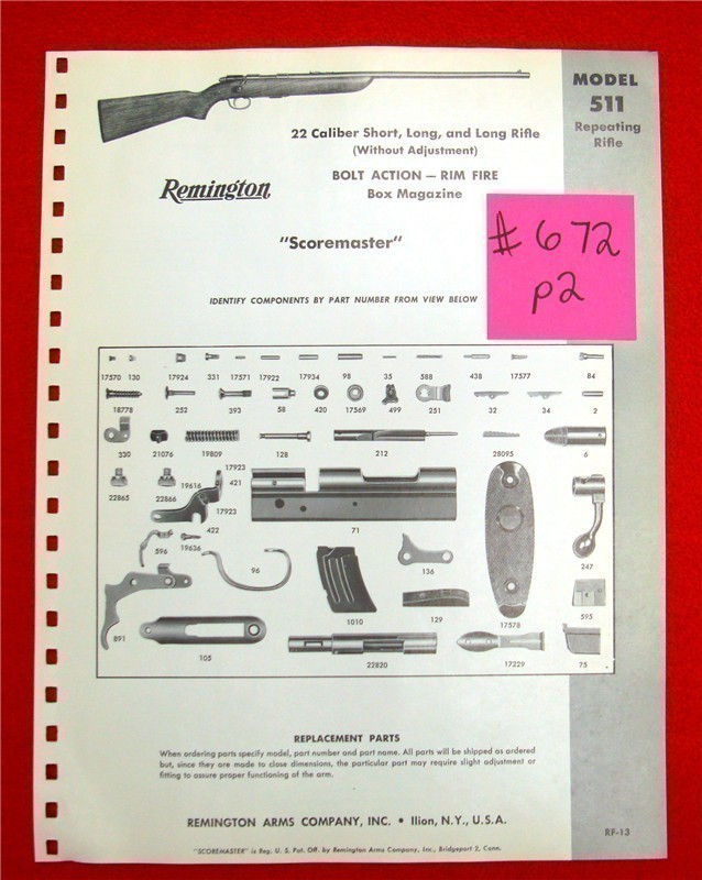 Orig Remington Parts List Schematics Model 511-img-0
