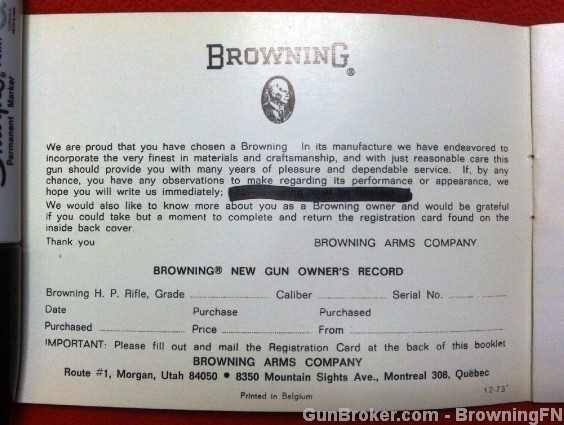 Orig Browning Bolt Action High Power Owners Manual-img-1