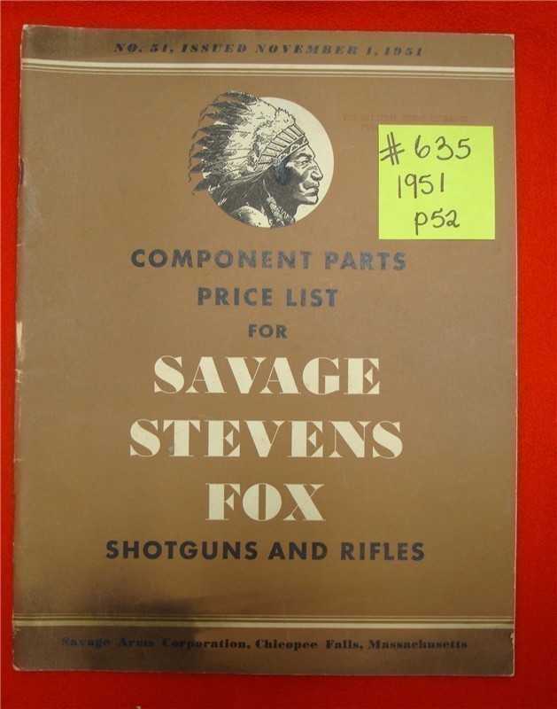 Orig Savage Stevens Fox Parts List Schematics 1951-img-0