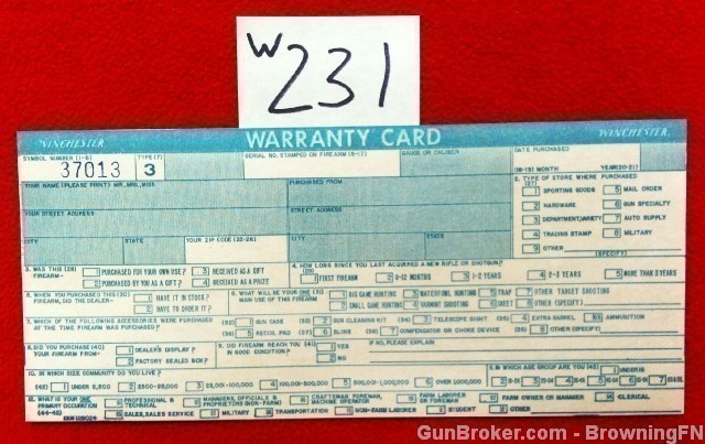 Orig Winchester Model 370 Warranty Card-img-0