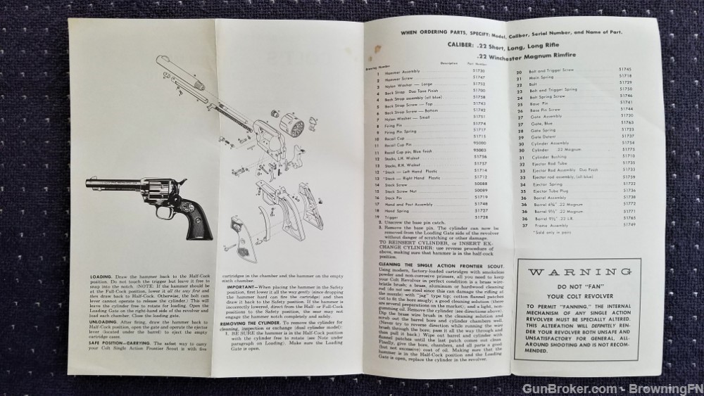 Orig Colt Frontier Scout Revolver Owners Manual 1966-img-1