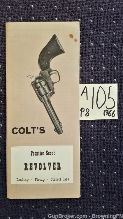 Orig Colt Frontier Scout Revolver Owners Manual 1966-img-0