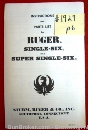 Ruger Owners Instruction Manual Model Single Six Super 9-72-img-0