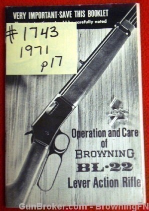 Orig 1971 Browning Owners Instruction Manual BL 22 BL22 .22-img-0
