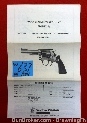 Orig S&W Model 63 .22/32 Owners Instruction Manual-img-0