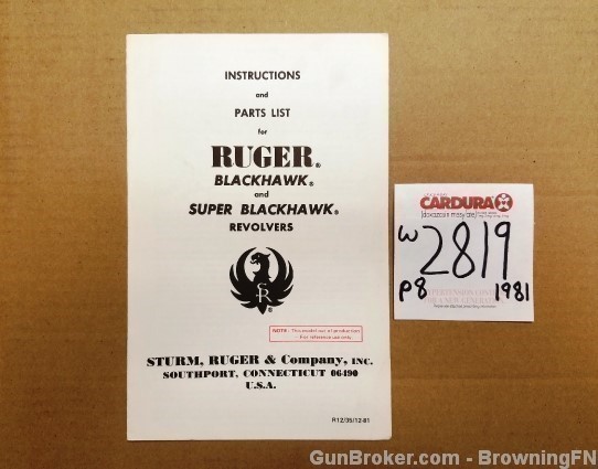Orig Ruger Blackhawk Owners Instruction Manual 1981-img-0
