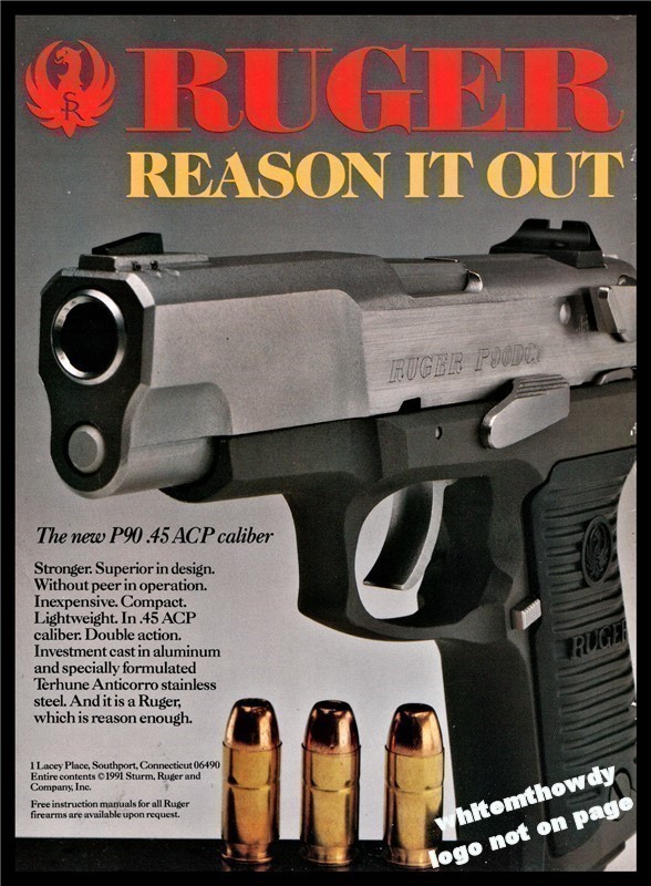 1991 RUGER P90 .45 ACP Pistol PRINT AD-img-0
