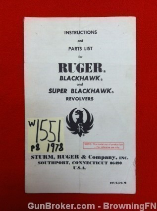 Orig Ruger Blackhawk Owners Instruction Manual 1978-img-0