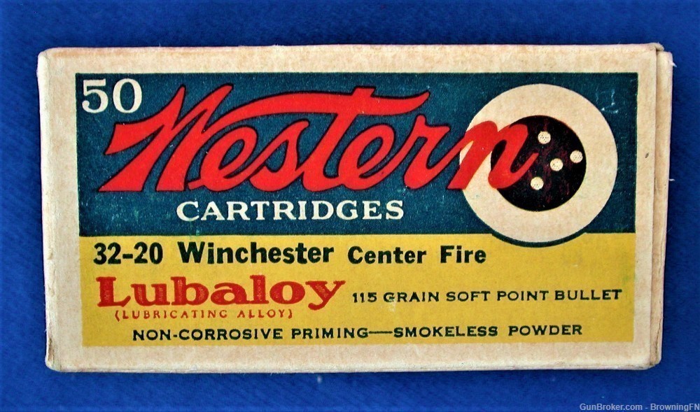 .32-20 Winchester W.C.F.  Original Vintage Box 50 Rounds Western Bullseye-img-0