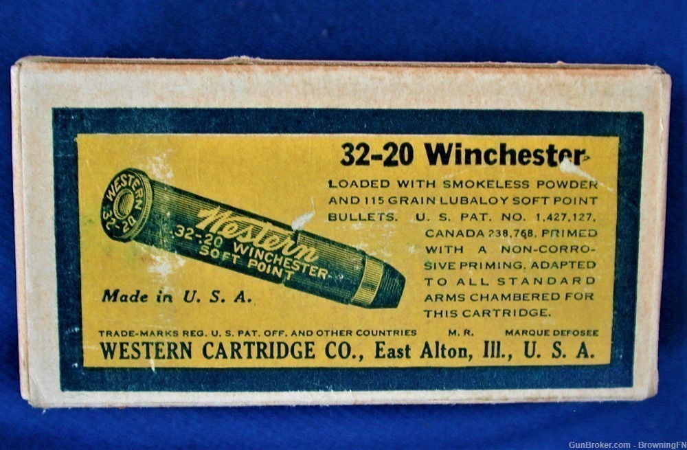 .32-20 Winchester W.C.F.  Original Vintage Box 50 Rounds Western Bullseye-img-6