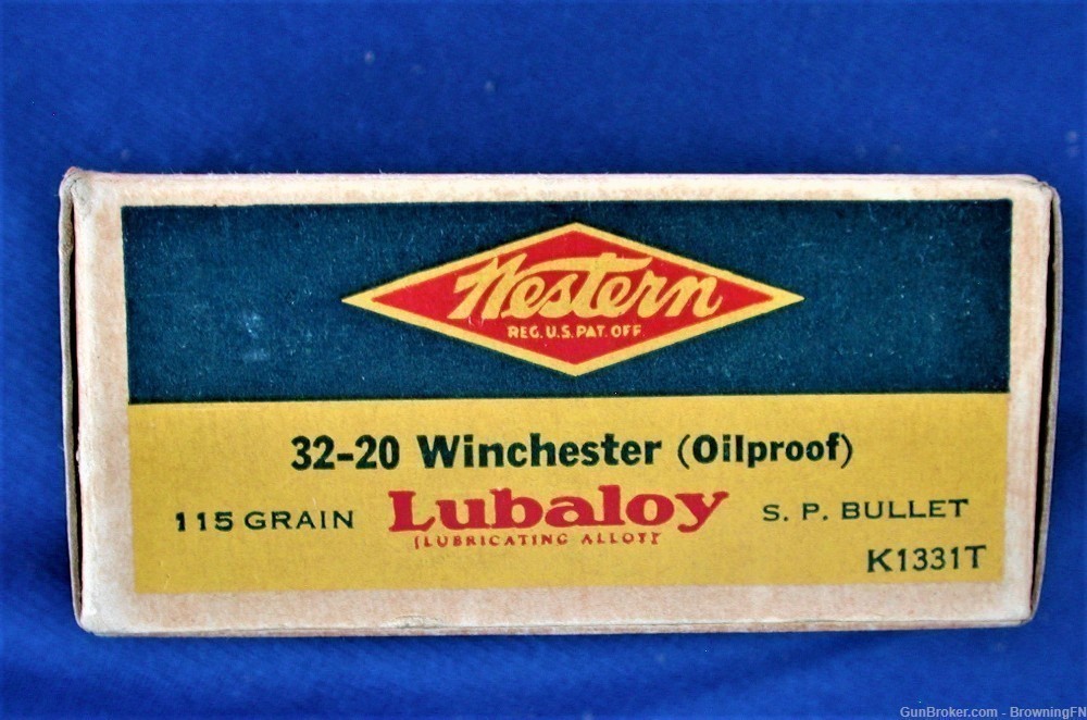 .32-20 Winchester W.C.F.  Original Vintage Box 50 Rounds Western Bullseye-img-2