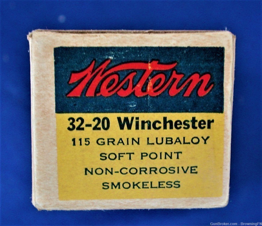 .32-20 Winchester W.C.F.  Original Vintage Box 50 Rounds Western Bullseye-img-3
