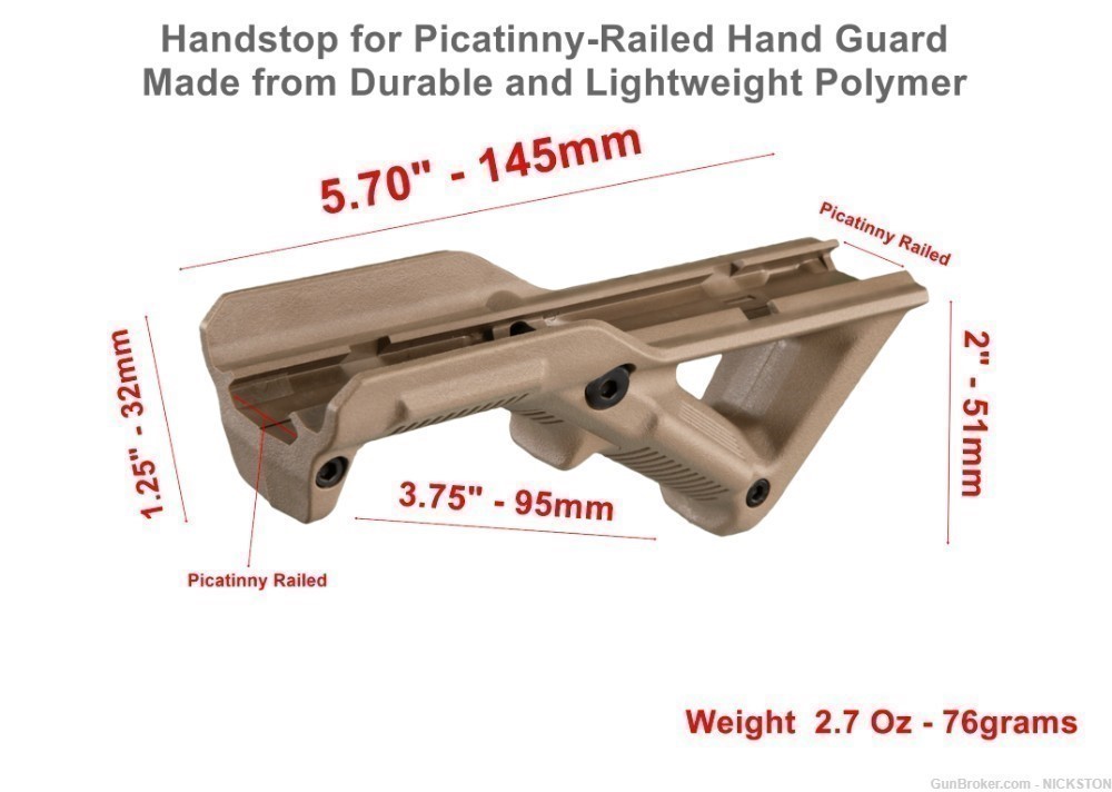 Hand Stop Triangle Angled Fore Grip Polymer Low Profile Tactical AR Tan-B-img-8