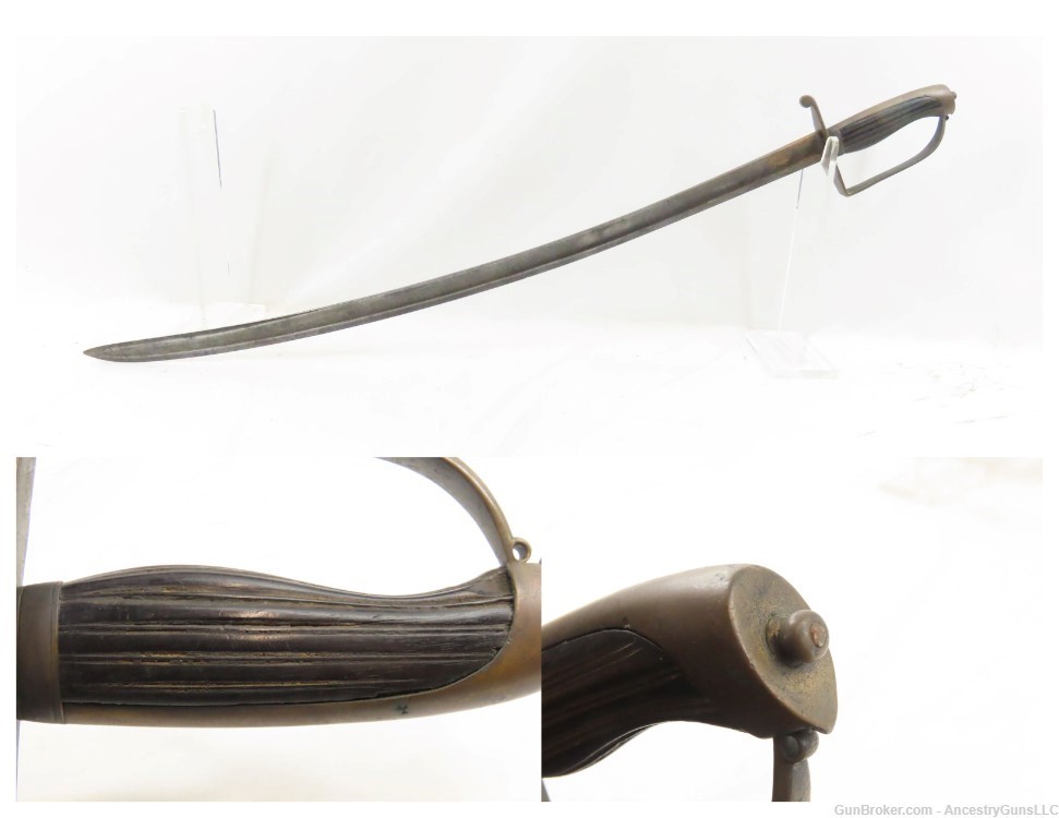 Mid-1800s Antique CAVALRY Style Saber with IRON GUARD & RIBBED GRIP -img-0