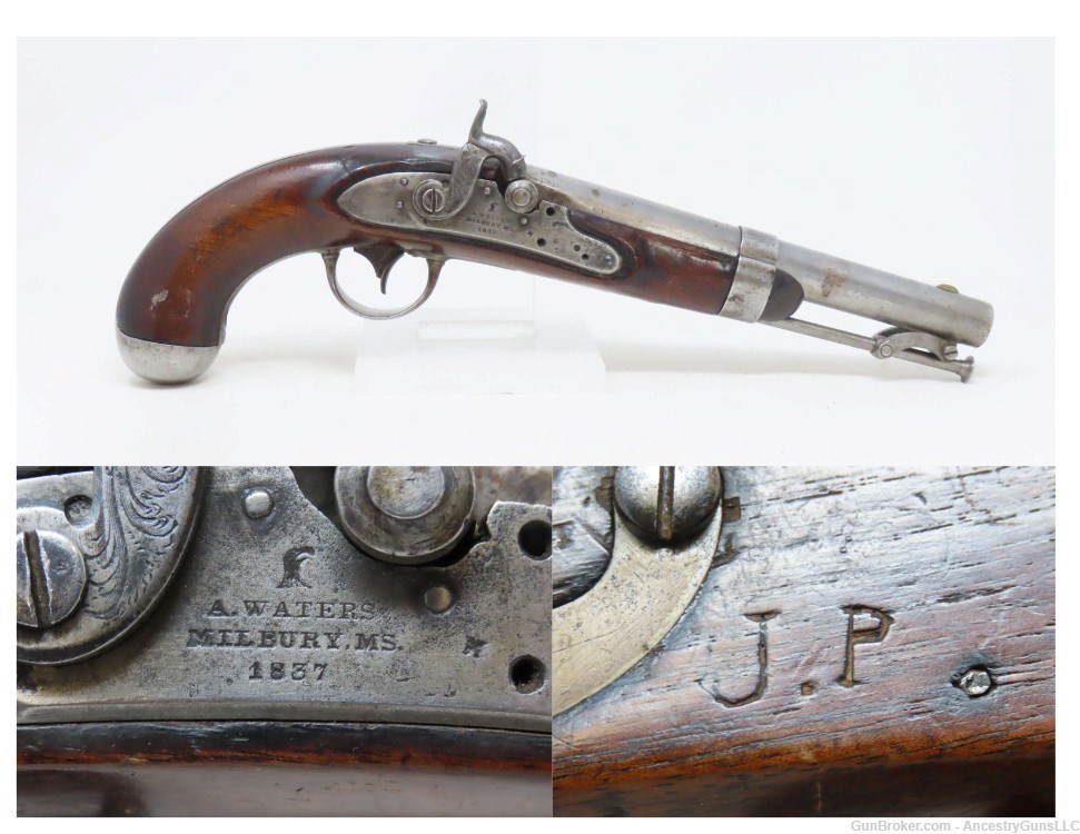 Antique WATERS U.S. MODEL 1836 DRAGOON .54 SOUTHERN CONVERSION Pistol      -img-0