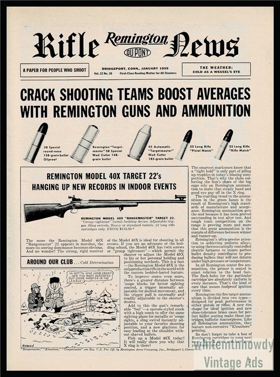 1959 REMINGTON Ammunition Bullets w/ 40X Rangemaster Rifle AD-img-0
