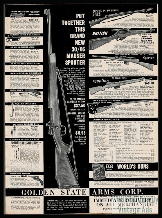 1959 MAUSER 30/.096 Sporter Rifle Winfield Arms PRINT AD-img-0