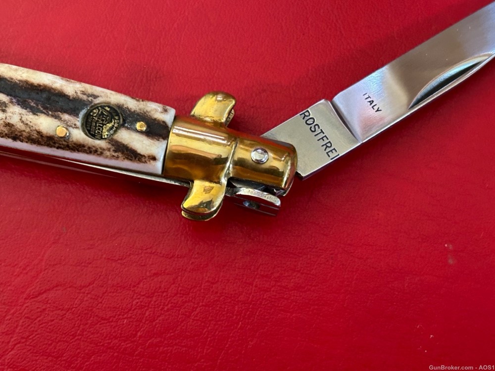 Falcon Famous Blades Italy Manual 8” Lockback Stiletto Knife Rostfrei Stag -img-4