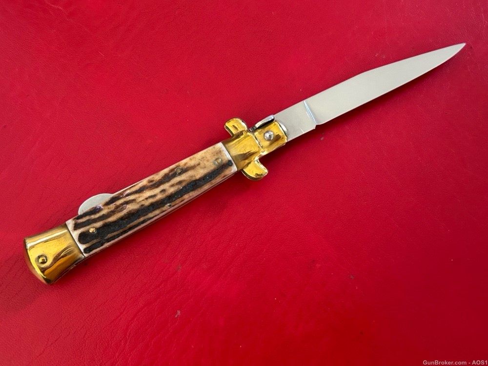 Falcon Famous Blades Italy Manual 8” Lockback Stiletto Knife Rostfrei Stag -img-1