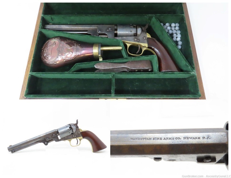 CASED CIVIL WAR Era MANHATTAN FIRE ARMS CO. Series III Perc. NAVY Revolver -img-0