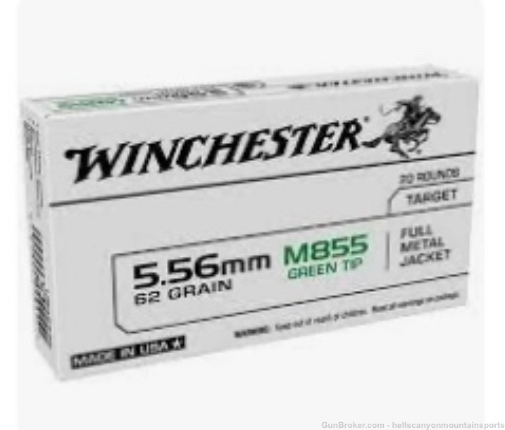 Winchester 5.56 NATO M855 62 Grain Green Tip Ammunition 200 Rounds -img-0
